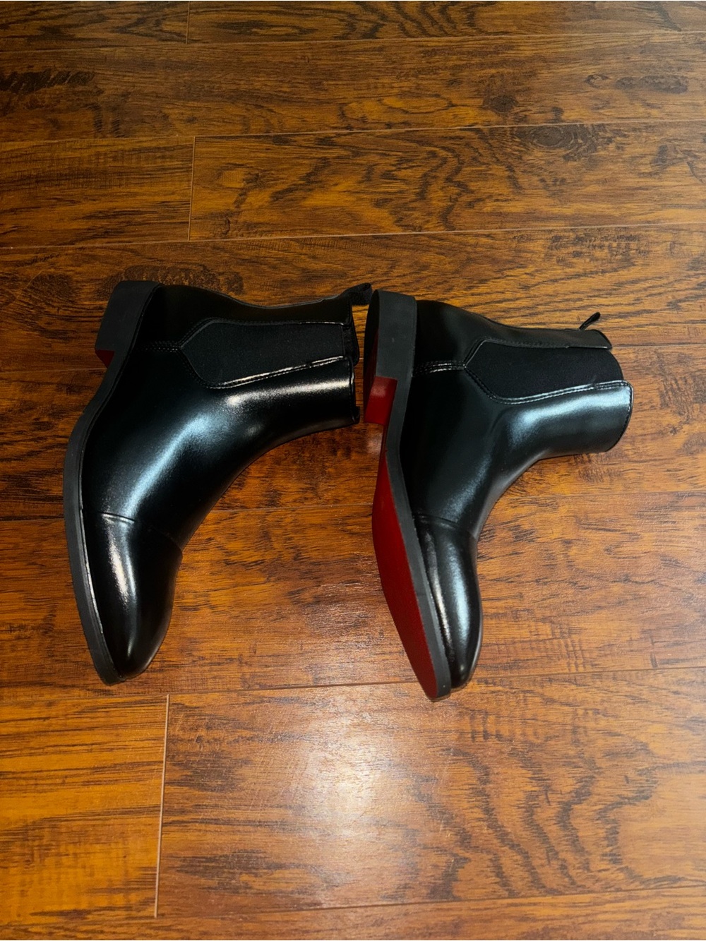 Luxury Red Bottom Black Leather Chelsea Boots Cap Pointed Toe Boot with Red Sole - Picture 3 of 9